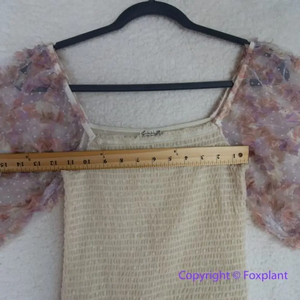 New! Free People silverlake picnic cami puff sleeve sheer top size small smocked